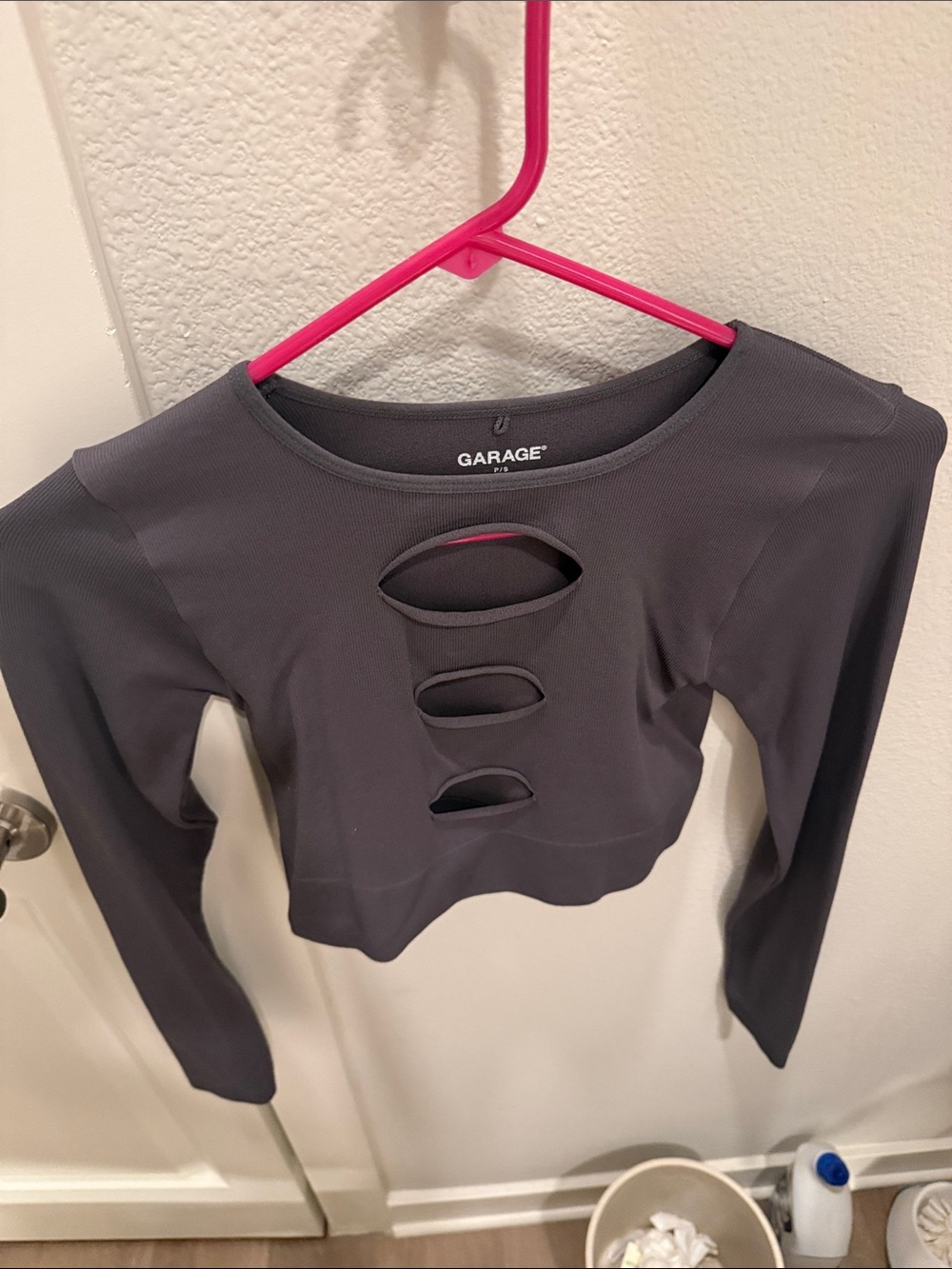 Charcoal Long-Sleeve Cutout Crop Top